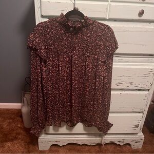 Ophelia Roe Chic Floral Ruffle Blouse in Black and Pink. Size XL, New with tags.